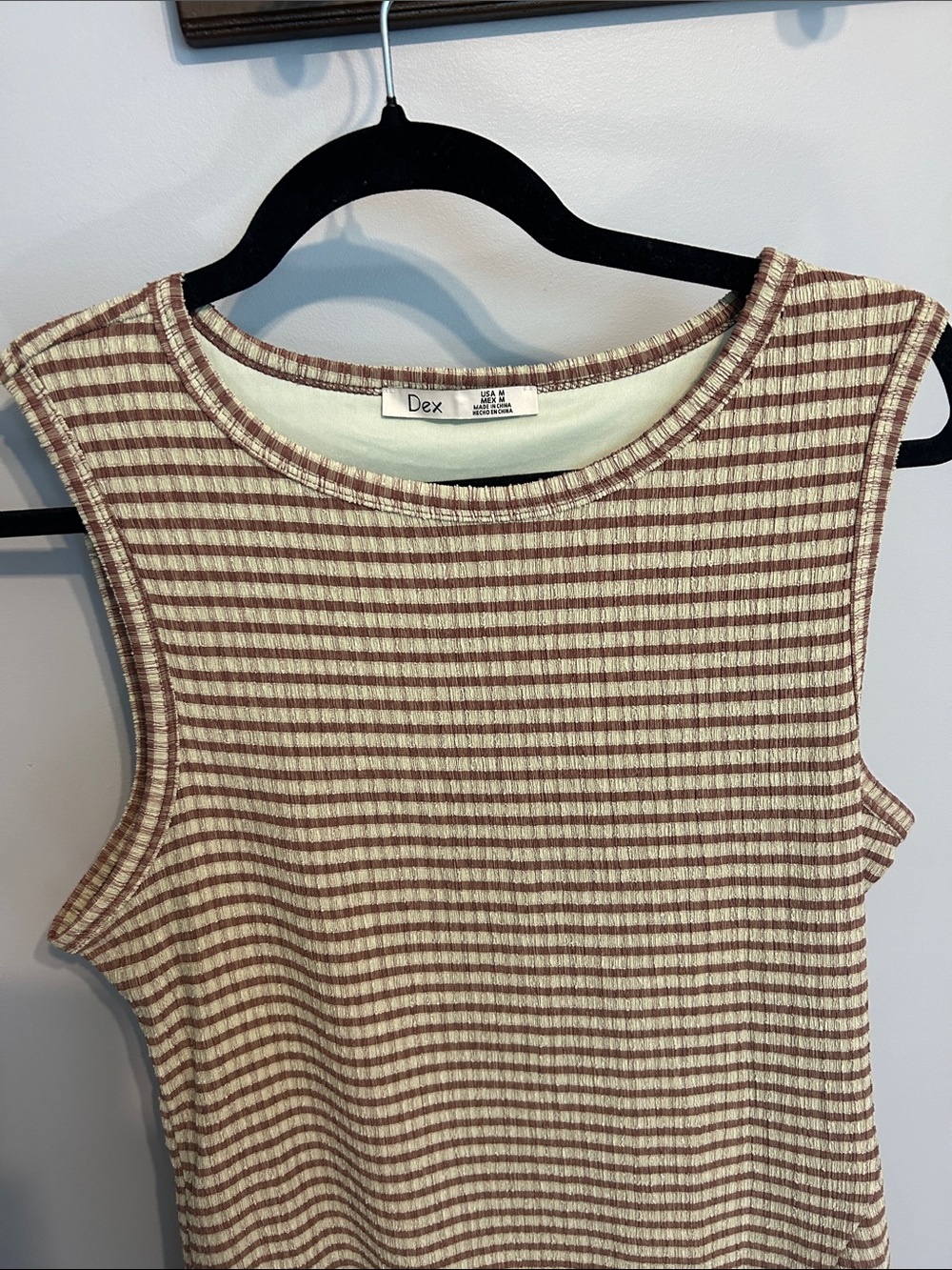 Dex Striped Sleeveless Dress in Cream and Brown